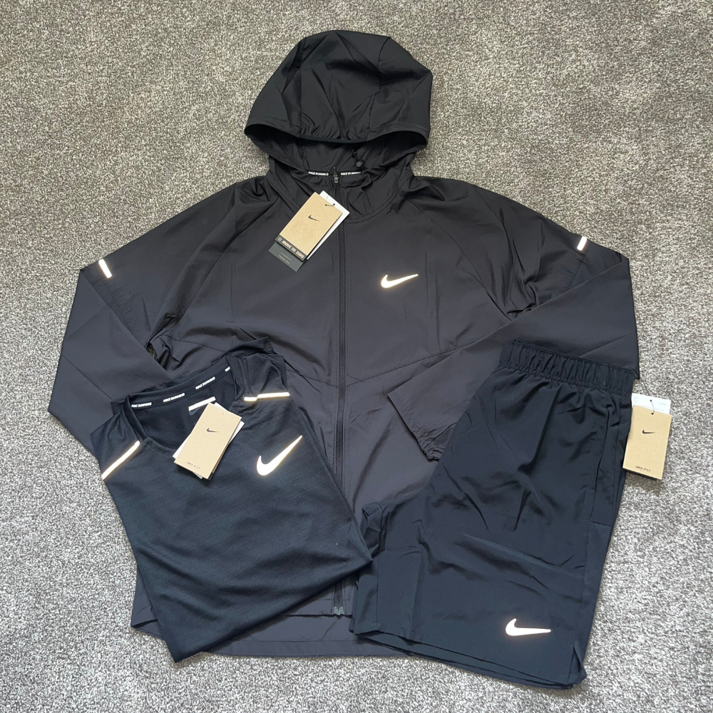 Nike Repel Windrunner & Nike Miler Tee & 7" Challenger Shorts 'Black'